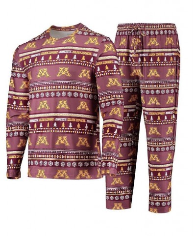 Men's Maroon Minnesota Golden Gophers Ugly Sweater Long Sleeve T-shirt and Pants Sleep Set $32.25 Pajama