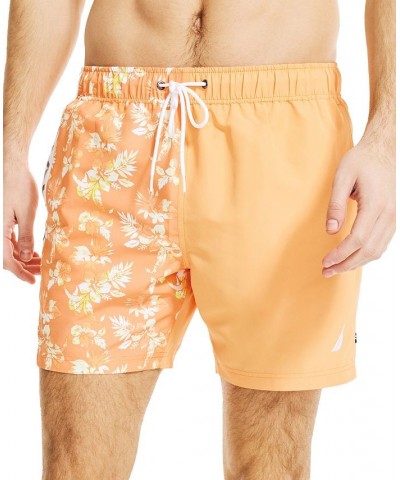 Men's Tropical-Print Colorblocked Swim Shorts Orange $18.21 Swimsuits